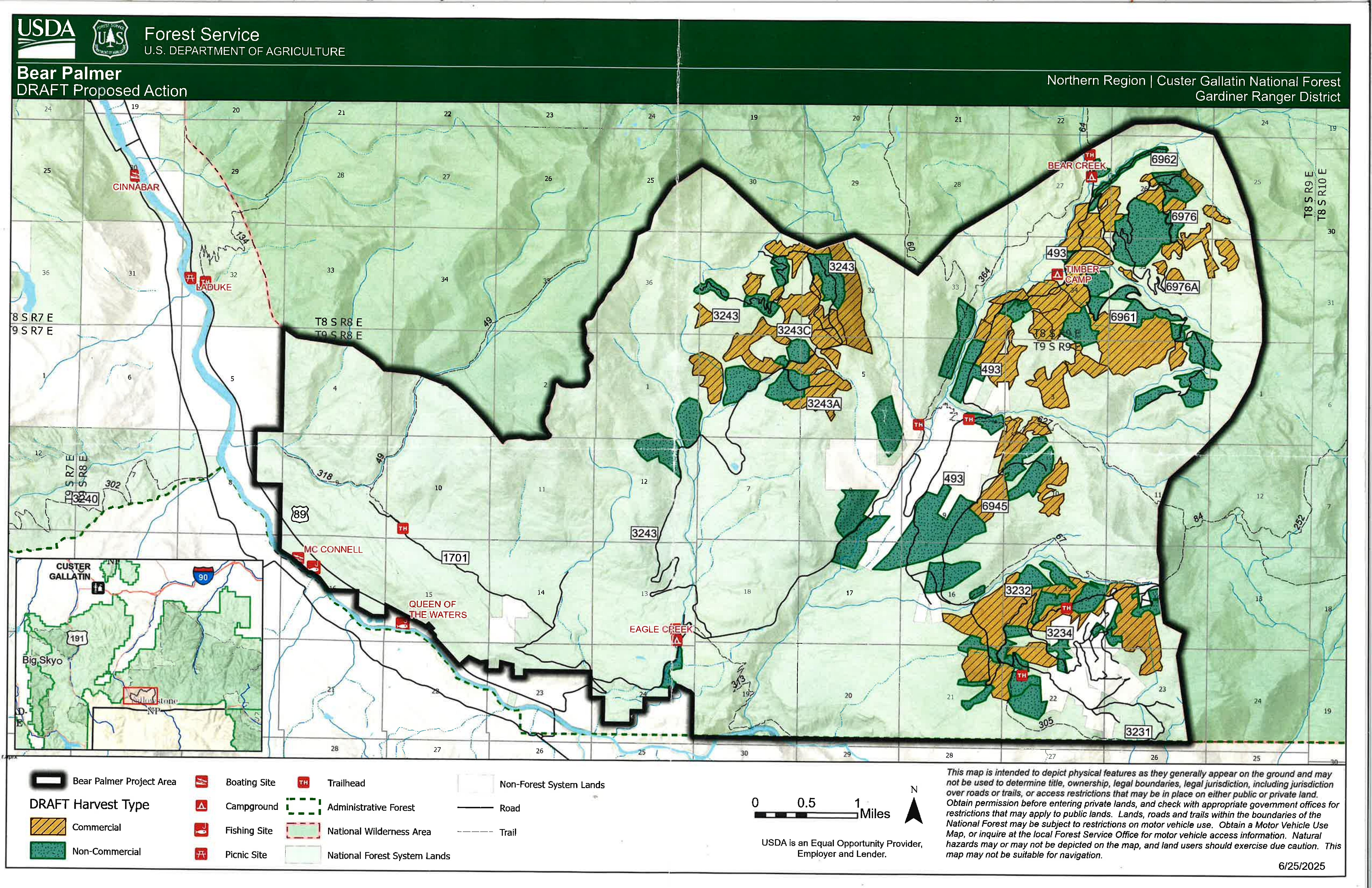 USFS Bear Palmer Proposed Treatment Map - Custer Gallatin National Forest, Gardiner Ranger District